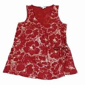 Lucky Brand Faux Wrap Floral Top Tropical Hawaiian Red Cream Size S